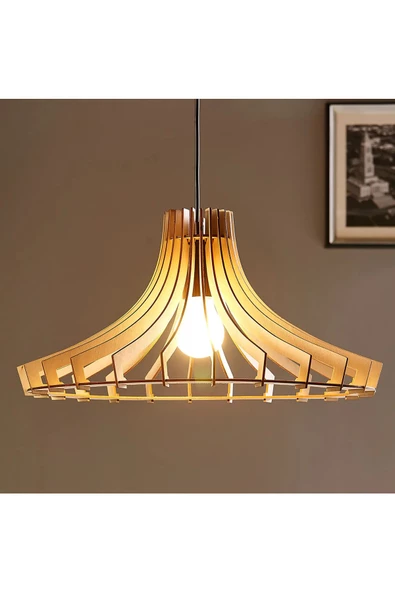 hü ma tasarım ve aksesuarWindy Modern Tasarım Doğal Ahşap Mdf 3d Lazer Kesim Rustik Salon Avize - 3