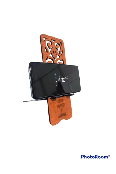 hü ma tasarım ve aksesuar10 Adet Portatif Telefon Tablet Tutucu Aparatı Sabitleyici Masa Üstü Desenli Ahşap Telefon Tutacağı - 3