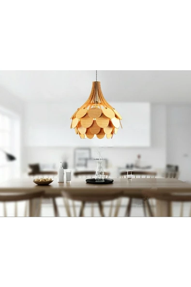hü ma tasarım ve aksesuarMiniball Modern Tasarım Globe Küre Doğal Ahşap Mdf 3d Lazer Kesim Rustik Salon Avize - 2