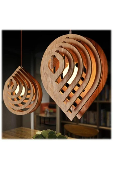 HÜMAModern Tasarım Doğal Ahşap Mdf 3d Lazer Kesim Rustik Salon Avize - 4