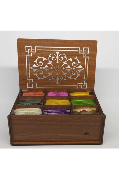 hü ma tasarım ve aksesuarDoğal Ahşap Çay Kutusu 9 Bölmeli Kapaklı Poşet Bitki Çayı Saklama Kabı (tea Box) - 2