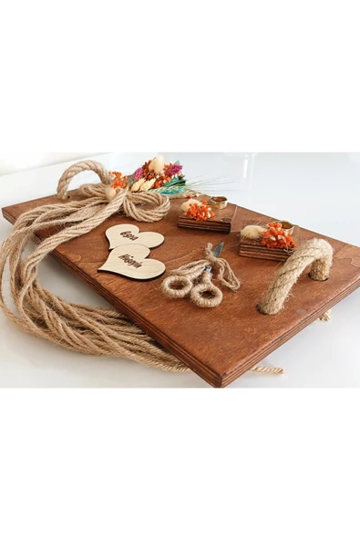 hü ma tasarım ve aksesuarKişiselleştirilebilir Isme Özel Retro Rustik Ahşap Eskitme Söz Nişan Kahve Sunum Damat Tepsisi - 3