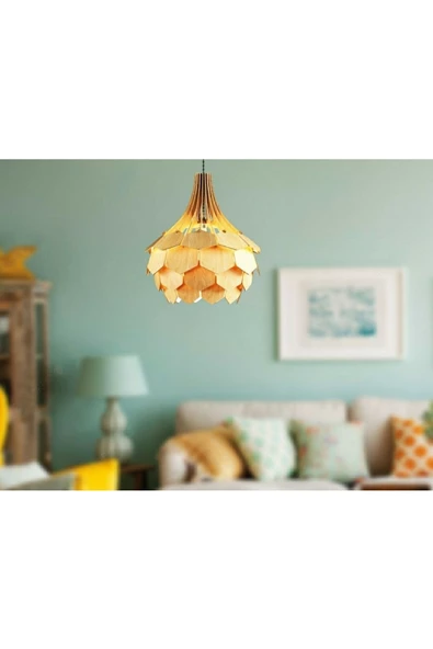 hü ma tasarım ve aksesuarDörtgen Modern Tasarım Globe Küre Doğal Ahşap Mdf 3d Lazer Kesim Rustik Salon Avize - 3