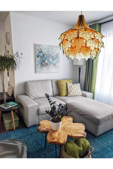 hü ma tasarım ve aksesuarPalmiye Modern Aydınlatma Tasarım Globe Küre Doğal Ahşap Mdf 3d Lazer Kesim Rustik Salon Avize - 4