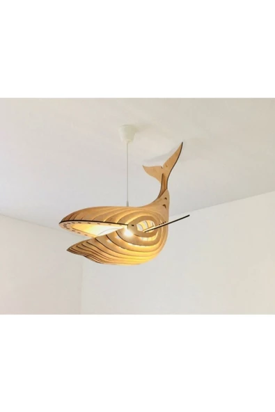 hü ma tasarım ve aksesuarÇocuk Genç Odası Doğal Ahşap Mdf 3d Puzzle Lazer Kesim Balina Avize - 4