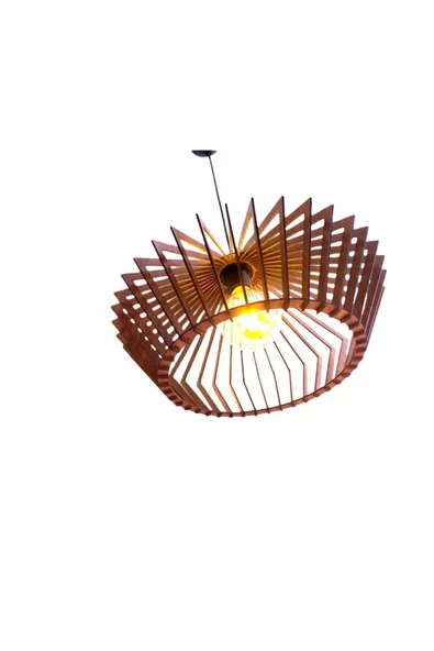 hü ma tasarım ve aksesuarModern Tasarım Köşeli Ufo Doğal Ahşap Mdf 3d Rustik Salon Avize - 5