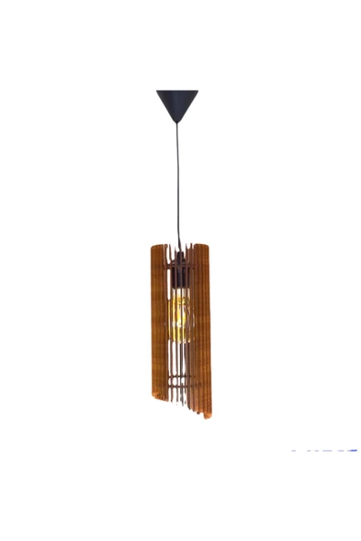 hü ma tasarım ve aksesuarModern Tasarım Tornado Doğal Ahşap Mdf Lazer Kesim Rustik Salon Avize - 3