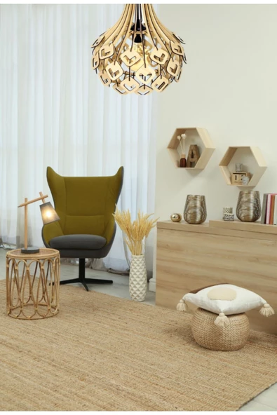 hü ma tasarım ve aksesuarV Kare Aydınlatma Modern Tasarım Globe Küre Doğal Ahşap Mdf 3d Lazer Kesim Rustik Salon Avize - Resim 2