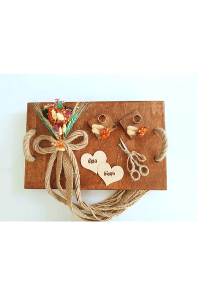 hü ma tasarım ve aksesuarKişiselleştirilebilir Isme Özel Retro Rustik Ahşap Eskitme Söz Nişan Kahve Sunum Damat Tepsisi - 4