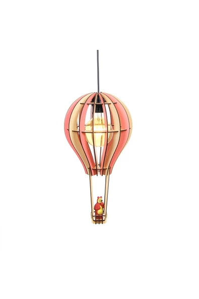 hü ma tasarım ve aksesuarÇocuk Genç Odası Için Doğal Ahşap Mdf 3d Puzzle Lazer Uçan Balon Avize - Biblo Ampul Dahil Değildir