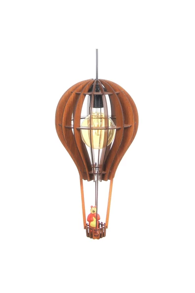 hü ma tasarım ve aksesuarÇocuk Genç Odası Için Doğal Ahşap Mdf 3d Puzzle Lazer Uçan Balon Avize - Biblo Ampul Dahil Değildir