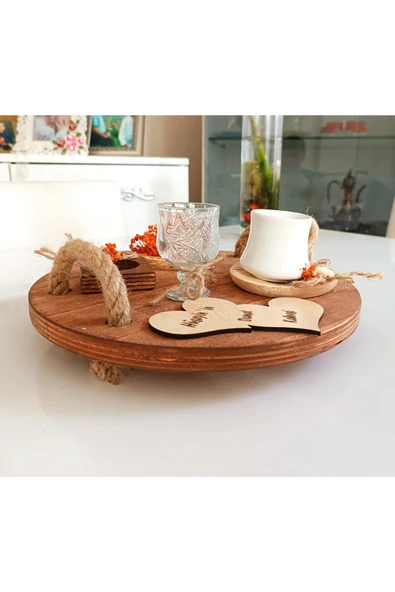 hü ma tasarım ve aksesuarKişiselleştirilebilir İsme Özel Retro Rustik Ahşap Eskitme Söz Nişan Kahve Sunum Damat Kahve Tepsisi - 4