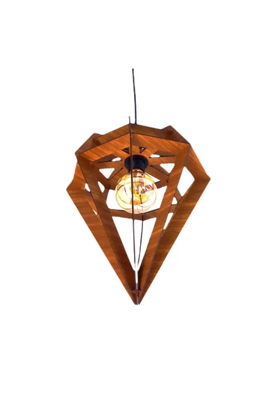 hü ma tasarım ve aksesuarModern Tasarım Diamond Prizma Doğal Ahşap Mdf 3d Lazer Kesim Rustik Salon Avize - 2