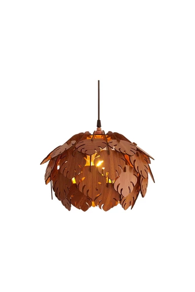 hü ma tasarım ve aksesuarOrman Model Modern Tasarım Globe Küre Doğal Ahşap Yaprak MDF 3D Lazer Kesim Rustik Salon Avize