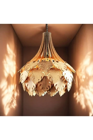 hü ma tasarım ve aksesuarPalmiye Modern Aydınlatma Tasarım Globe Küre Doğal Ahşap Mdf 3d Lazer Kesim Rustik Salon Avize