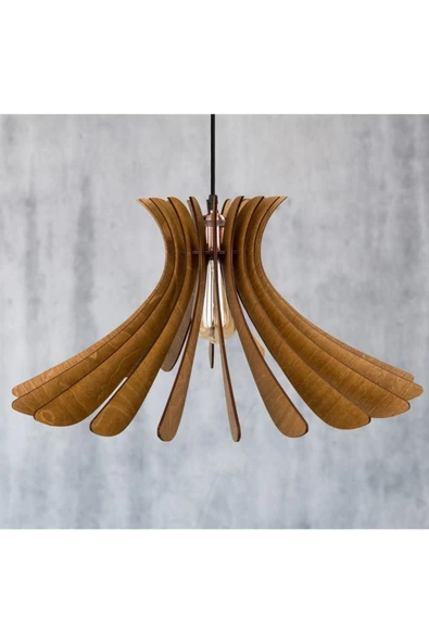 hü ma tasarım ve aksesuarYelpaze Modern Tasarım Doğal Ahşap Mdf 3d Rustik Ahşap Avize - 3