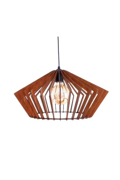 hü ma tasarım ve aksesuarModern Tasarım Köşeli Ufo Doğal Ahşap Mdf 3d Rustik Salon Avize - 4
