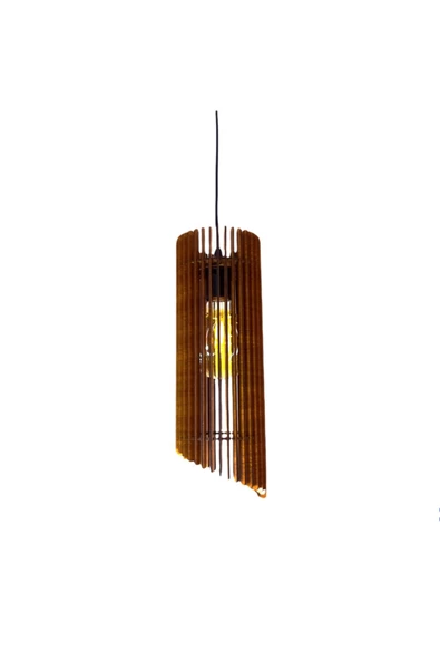 hü ma tasarım ve aksesuarModern Tasarım Tornado Doğal Ahşap Mdf Lazer Kesim Rustik Salon Avize - 4