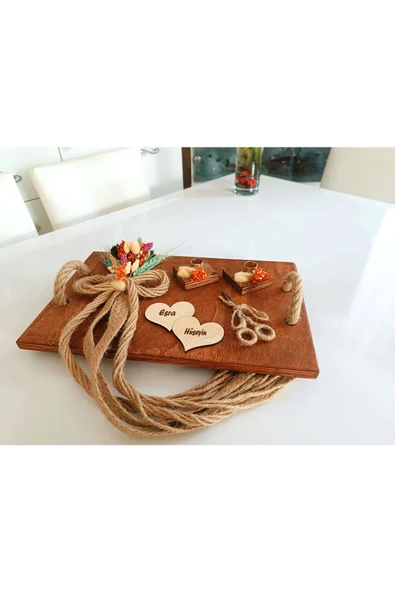 hü ma tasarım ve aksesuarKişiselleştirilebilir Isme Özel Retro Rustik Ahşap Eskitme Söz Nişan Kahve Sunum Damat Tepsisi - 5