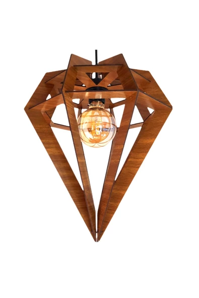 hü ma tasarım ve aksesuarModern Tasarım Diamond Prizma Doğal Ahşap Mdf 3d Lazer Kesim Rustik Salon Avize