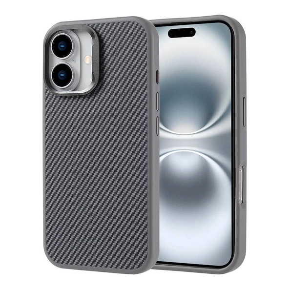 Apple iPhone 16 Kılıf Magsafe Şarj Özellikli Karbon Fiber Görünümlü Zore Troy Kapak - Resim 3