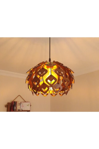 hü ma tasarım ve aksesuarYaprak Modern Tasarım Globe Küre Doğal Ahşap MDF 3D Lazer Kesim Salon Avize