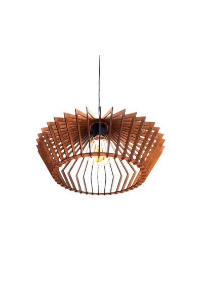 hü ma tasarım ve aksesuarModern Tasarım Köşeli Ufo Doğal Ahşap Mdf 3d Rustik Salon Avize - 3