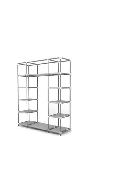 Burak Plastik Profilli Çift Yandan Raflı Bej Bez Dolap Gardrop - 4