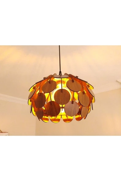 hü ma tasarım ve aksesuarYaprak Modern Tasarım Globe Küre Doğal Ahşap MDF 3D Lazer Kesim Rustik Salon Avize