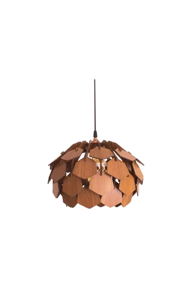 hü ma tasarım ve aksesuarYaprak Modern Tasarım Globe Küre Doğal Ahşap MDF 3D Lazer Kesim Rustik Salon Avize - 2