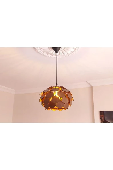 hü ma tasarım ve aksesuarYaprak Modern Tasarım Globe Küre Doğal Ahşap MDF 3D Lazer Kesim Rustik Salon Avize - 3