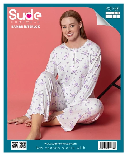 SUDE P-301-581 BAYAN BAMBU GENÇ İNTERLOK PİJAMA TAKIMI