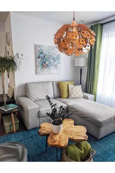 hü ma tasarım ve aksesuarCircle Modern Aydınlatma Tasarım Globe Küre Doğal Ahşap Mdf 3d Lazer Kesim Rustik Salon Avize Aplik - 5