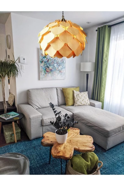 hü ma tasarım ve aksesuarCircle Küre Doğal Ahşap Mdf 3d Lazer Kesim Rustik Salon Avize Modern Aydınlatma - 4