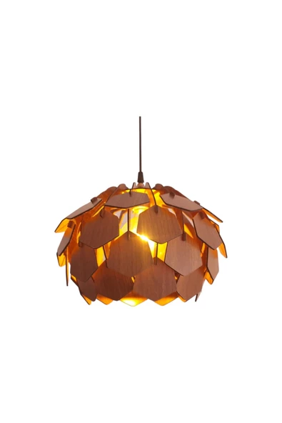 hü ma tasarım ve aksesuarYaprak Modern Tasarım Globe Küre Doğal Ahşap MDF 3D Lazer Kesim Rustik Salon Avize - 5