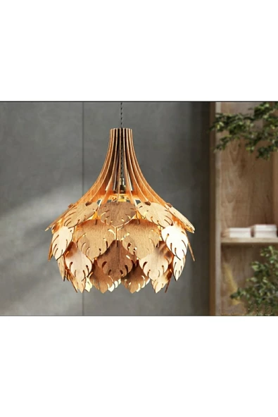 hü ma tasarım ve aksesuarIngiliz Tarzı Çınar Yaprağı Modern Globe Küre Doğal Ahşap Mdf 3d Lazer Kesim Rustik Salon Avize
