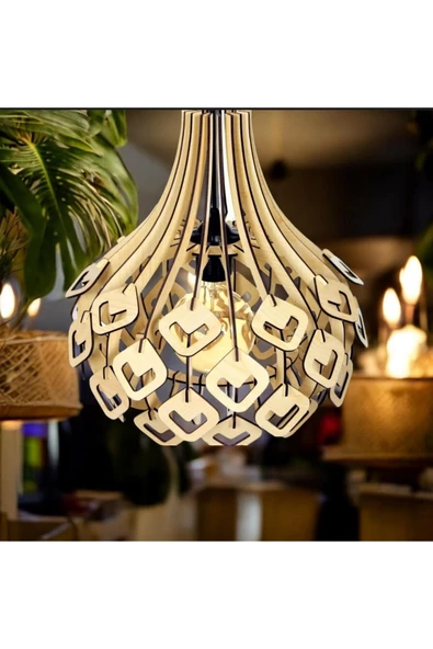 hü ma tasarım ve aksesuarV Kare Aydınlatma Modern Tasarım Globe Küre Doğal Ahşap Mdf 3d Lazer Kesim Rustik Salon Avize