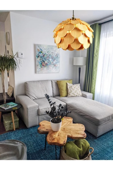 hü ma tasarım ve aksesuarCircle Küre Doğal Ahşap Mdf 3d Lazer Kesim Rustik Salon Avize Modern Aydınlatma - 5