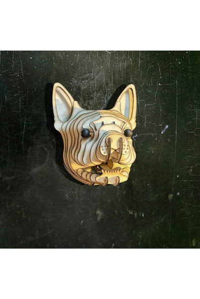 hü ma tasarım ve aksesuarKelb Köpek Kafası Doğal Ahşap Lazer Kesim Rustik Salon Aplik Duvar Dekoru 3D Tablo Pano (Peri LEDli) - 2