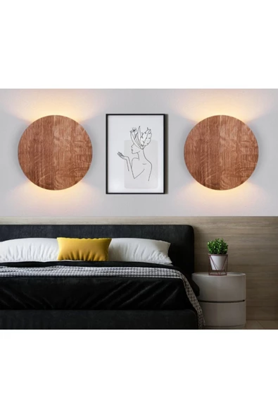 hü ma tasarım ve aksesuarİpli Switch Butonlu Anahtarlı Doğal Ahşap Yuvarlak Rustik Salon Duvar Aplik Kütük Aplik 220 V - 3