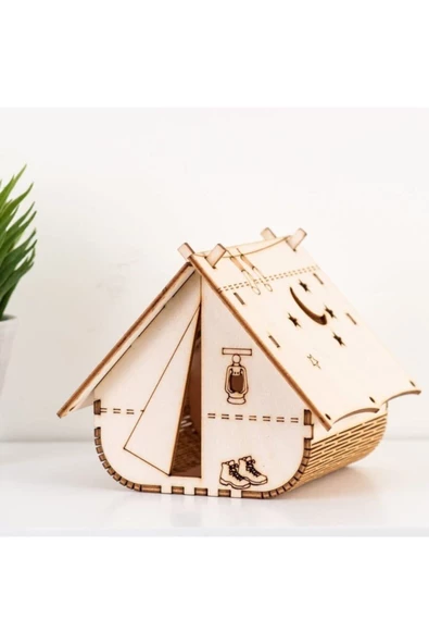 hü ma tasarım ve aksesuarÇocuk Genç Odası Için Doğal Ahşap Mdf 3d Puzzle Lazer Kesim Kamp Çadırı - Ev Abajur - Masa Lambası