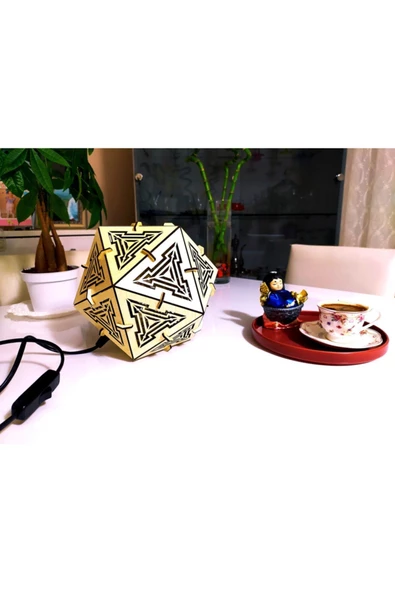 hü ma tasarım ve aksesuarSalon Ve Yatak Odası Için Kartopu Doğal Ahşap Mdf 3d Puzzle Abajur - Masa / Gece Lambası - 3