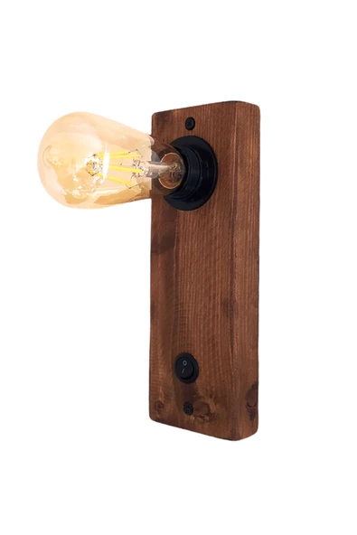 hü ma tasarım ve aksesuarAçma Kapama Butonlu Doğal Ahşap Edison Rustik Salon Duvar Aplik Kütük Aplik Avize 25 cm