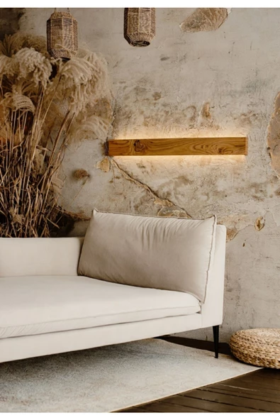 hü ma tasarım ve aksesuarBombe Kenar Butonlu Şerit Led Dekoratif Ahşap Halatlı Rustik Duvar Yatak Başı Model Led Aplik 38 cm - 5