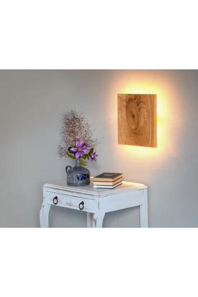 hü ma tasarım ve aksesuarYansıtma Tasarımlı Çift Yönlü Doğal Ahşap Salon Duvar Aplik Avize 25 Cm 220 V - 4