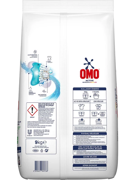Omo Matik Active Beyazlar & Renkliler Toz Deterjanı 9 Kg 60 Yıkama - 2