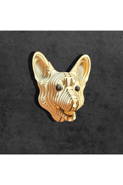 hü ma tasarım ve aksesuarKelb Köpek Kafası Doğal Ahşap Lazer Kesim Rustik Salon Aplik Duvar Dekoru 3D Tablo Pano (Peri LEDli) - 2