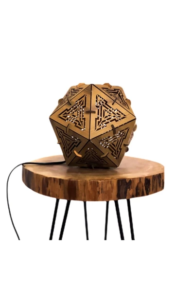 hü ma tasarım ve aksesuarKartopu Doğal Ahşap 3d Puzzle Abajur - Masa / Gece Lambası Salon Ve Yatak Odası Için