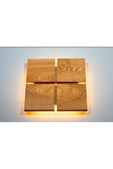 hü ma tasarım ve aksesuarLed Aplik Doğal Ahşap Kare Rustik Salon Duvar Aplik Kütük Aplik 220 V - 5
