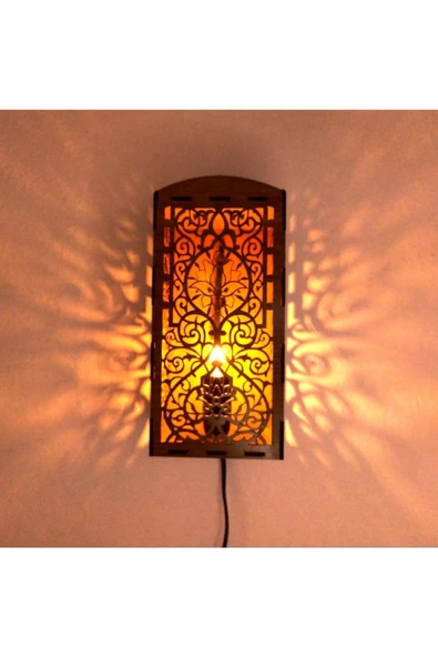 hü ma tasarım ve aksesuarOtantik Desenli Modern Tasarım Doğal Ahşap Mdf Lazer Kesim Rustik Salon Aplik - 4
